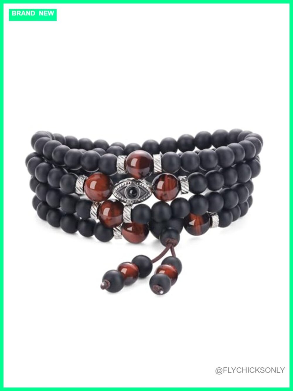 108 Mala Beads Wrap Bracelet Necklace Onyx Tiger Eye Evil Eye Charm